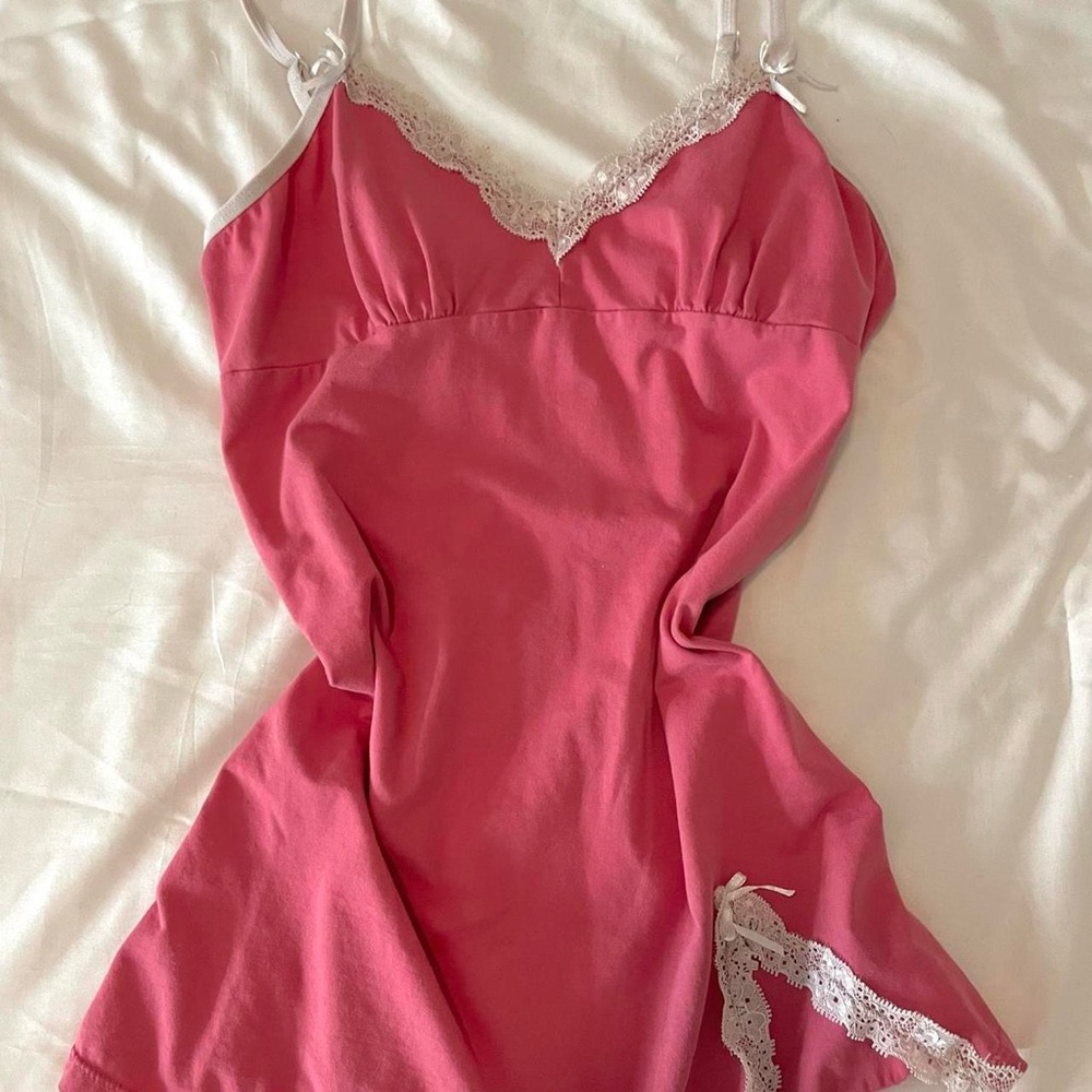 Pink Lace Trim Slip Dress